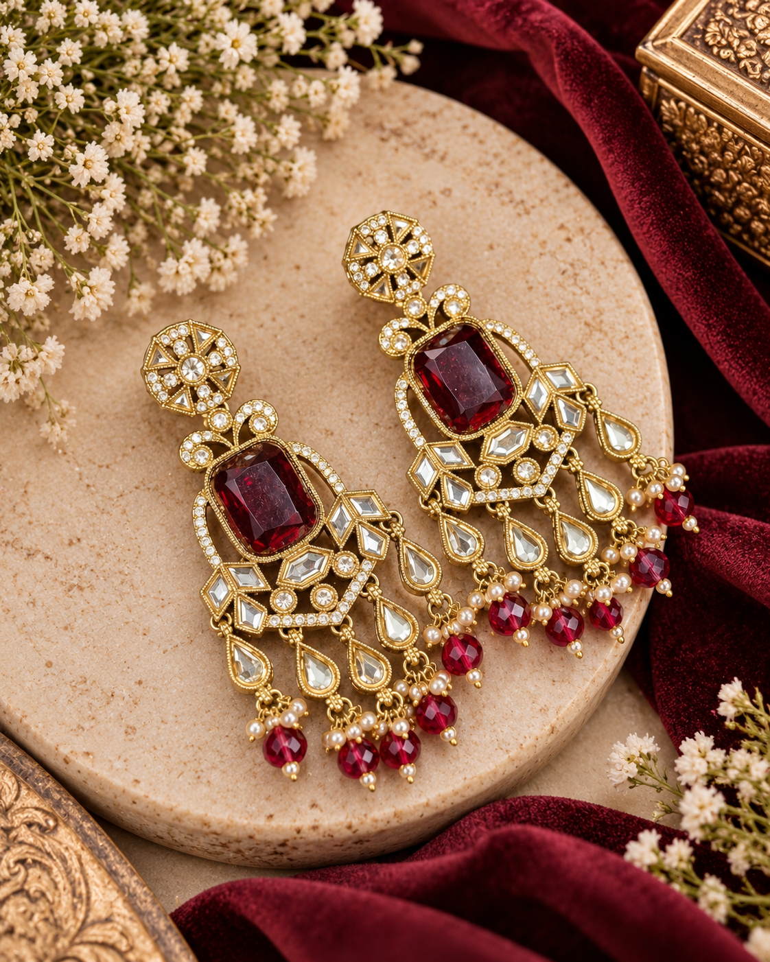 Geometric Stone Chandelier Drop Earrings