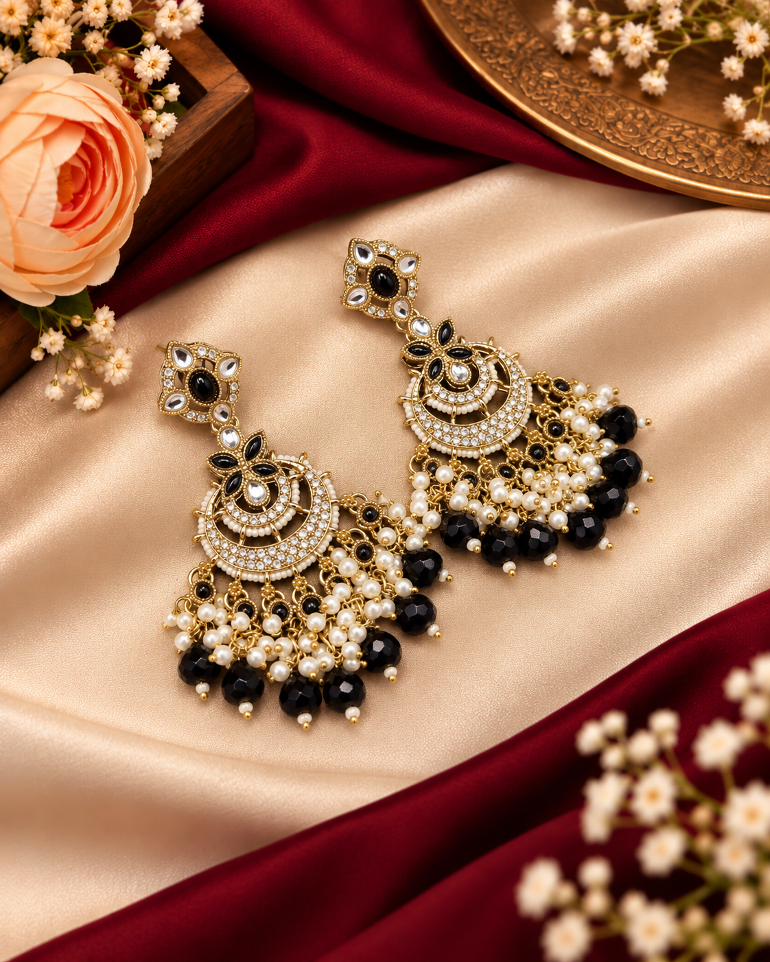 Regal Crescent Earrings with Pearl Drops