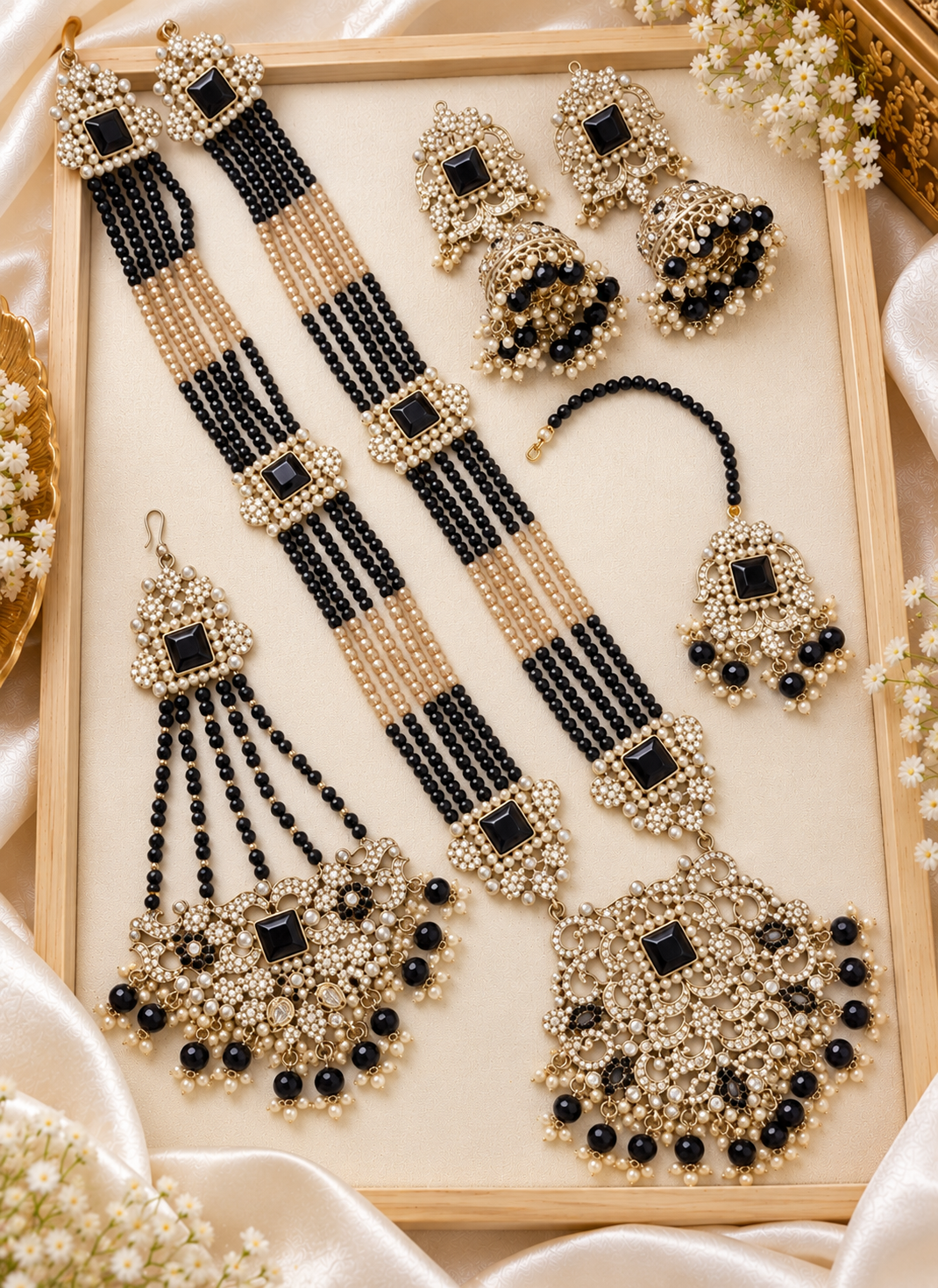 Traditional Gold Pletad Long Necklace Set 5-Piece For Woman & Girls