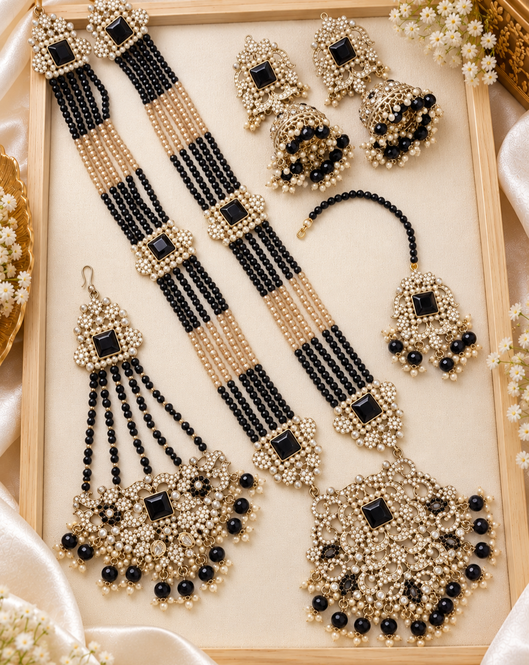 Traditional Gold Pletad Long Necklace Set 5-Piece For Woman & Girls