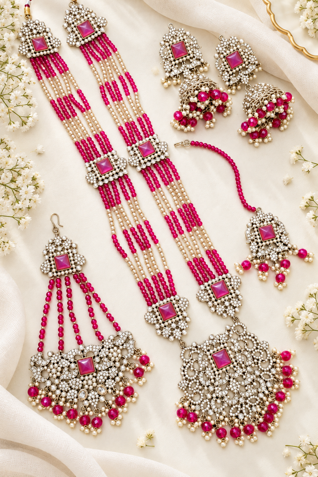 Traditional Gold Pletad Long Necklace Set 5-Piece For Woman & Girls