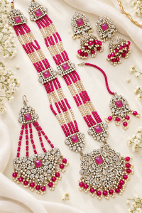 Traditional Gold Pletad Long Necklace Set 5-Piece For Woman & Girls
