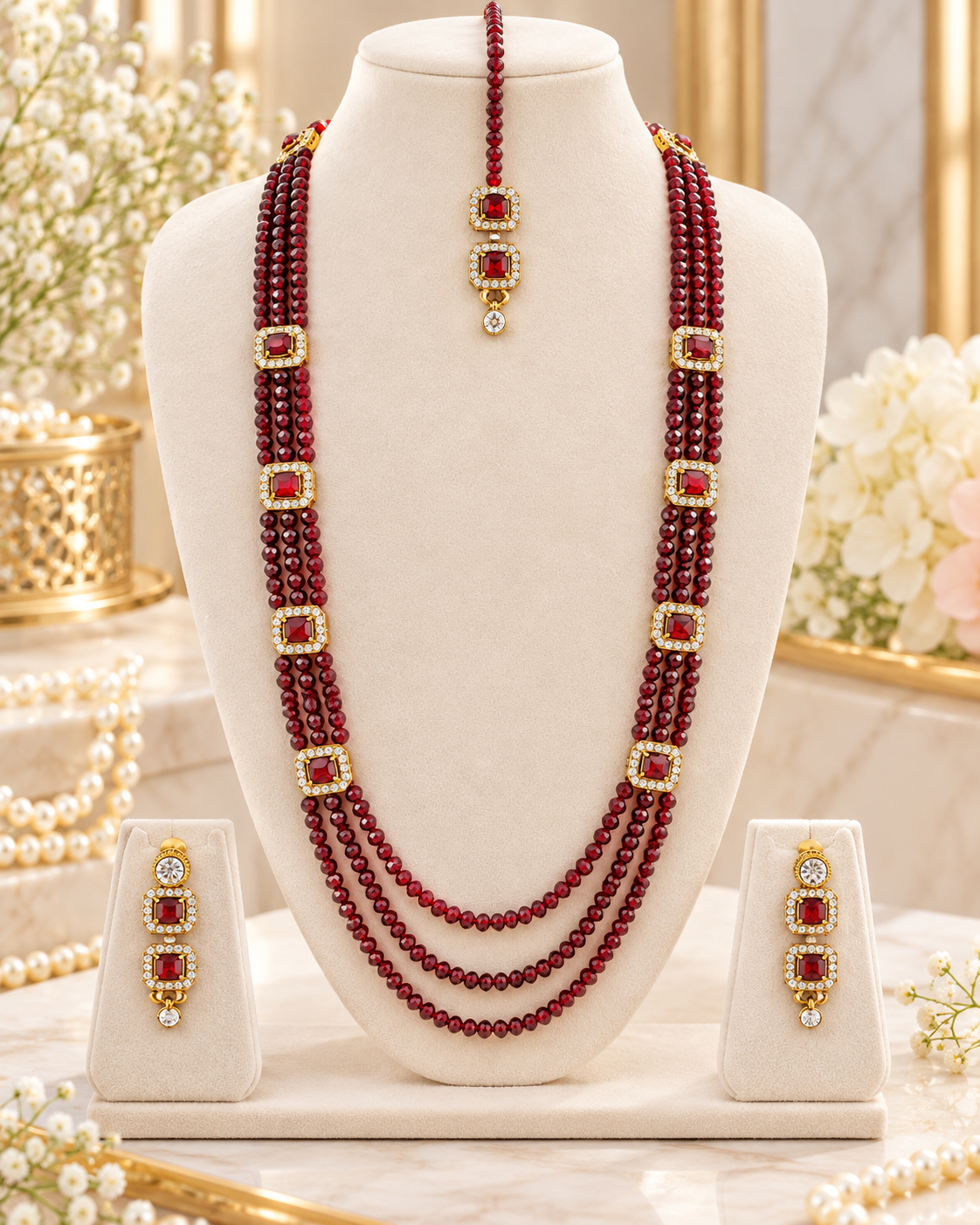 Handcrafted Multi-Strand Crystal Rani Haar & Earring Set