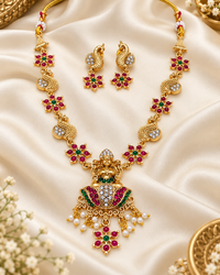 Goddess Lakshmi Pendant Peacock Temple Necklace Set