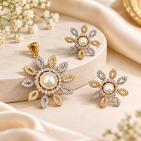 American Diamond Pearl Pendant Set with Matching Earrings For Woman & Girls