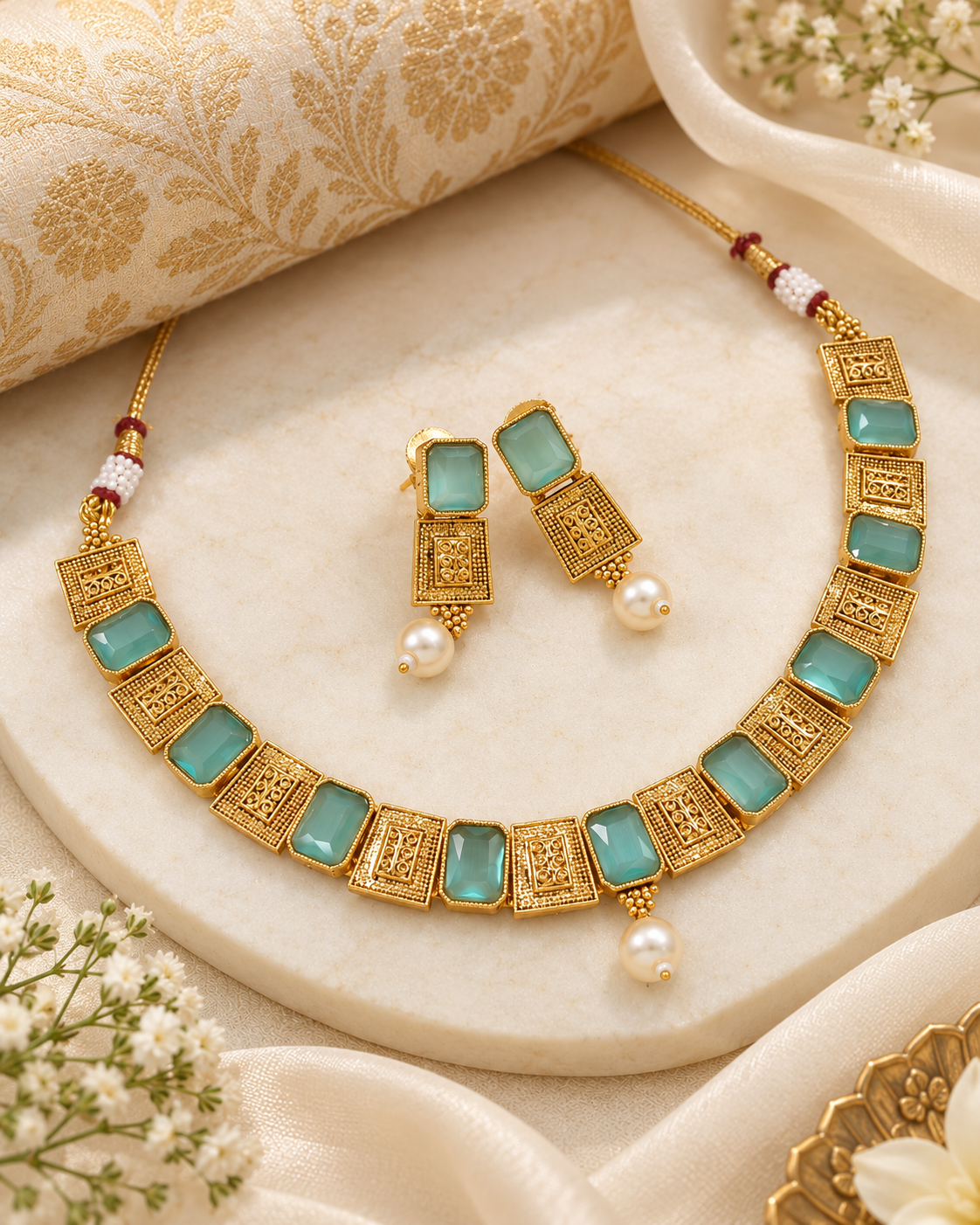 Traditional Choker Copper Necklace Set With Earrings for Woman