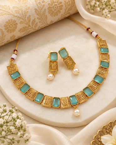 Traditional Choker Copper Necklace Set With Earrings for Woman