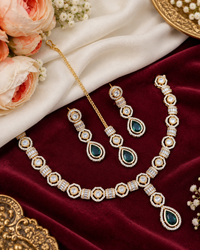 Elegant Teardrop Choker Set with Matching Tikka & Earrings