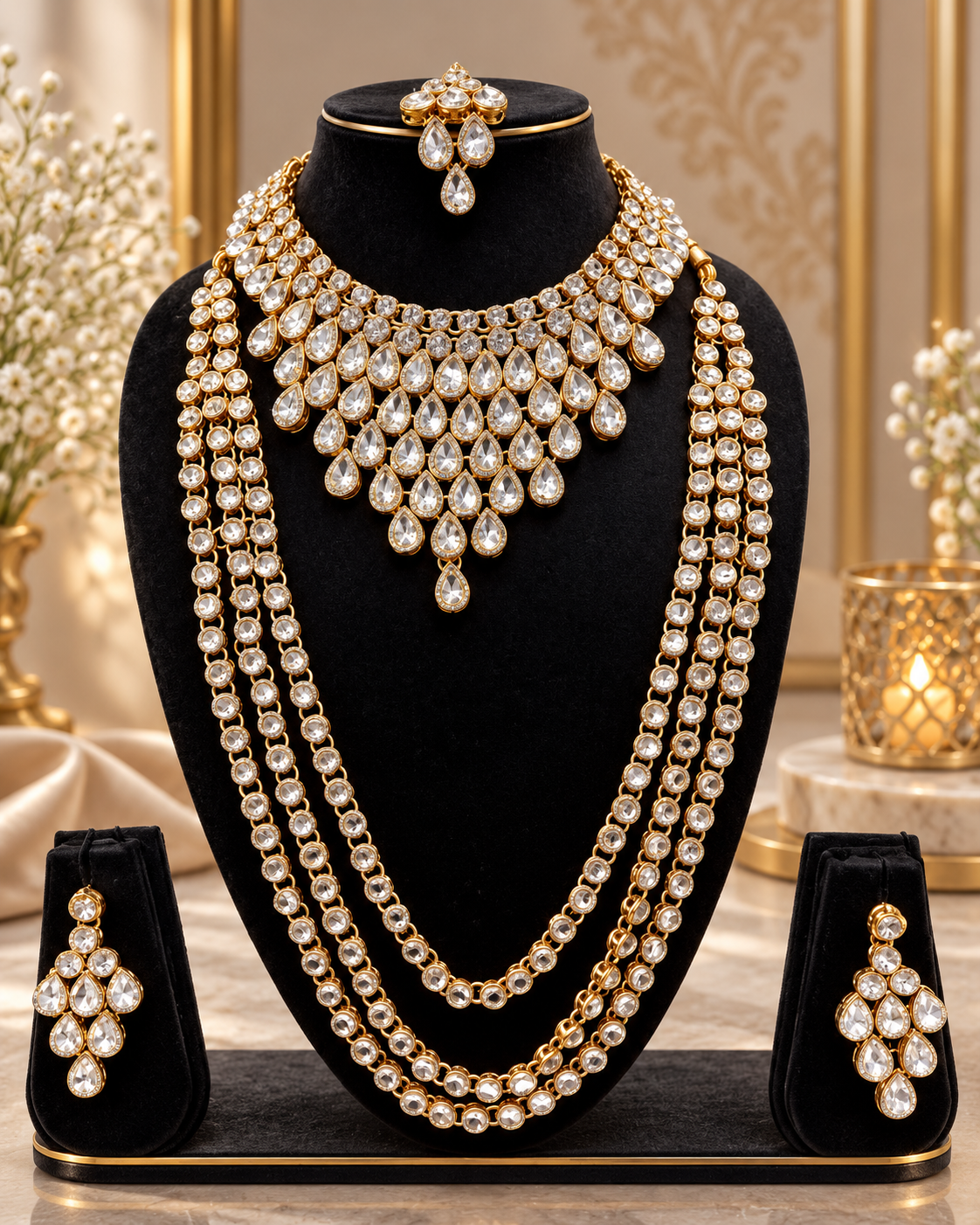 Layered Kundan-Style Choker Bridal Long Mala Set