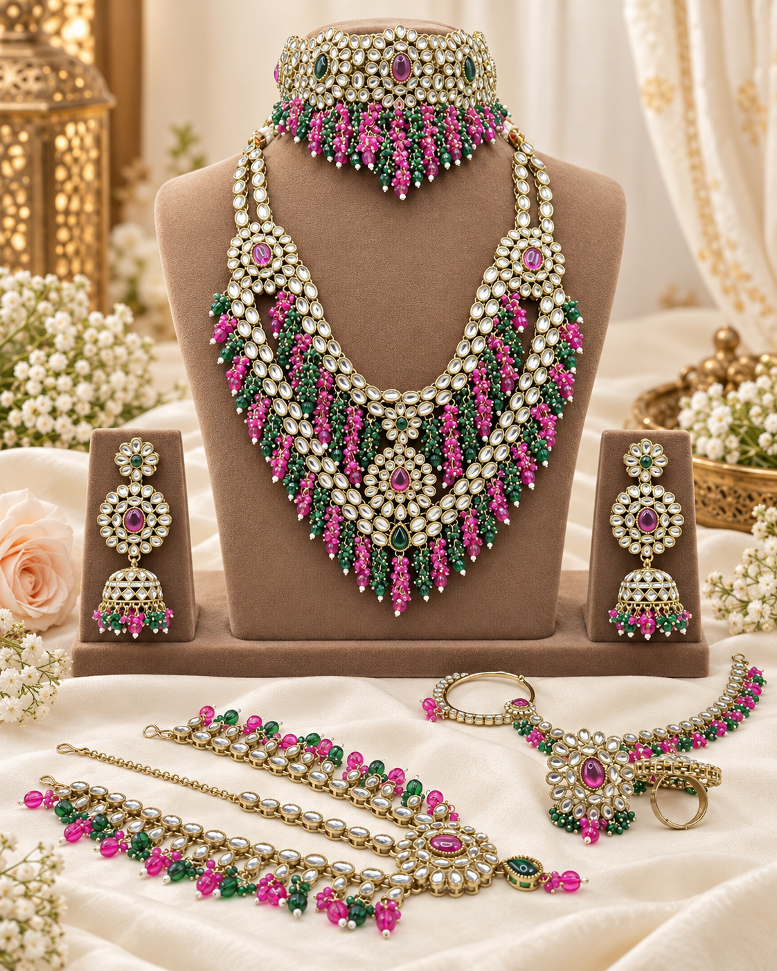 Royal Bridal Stone & Bead Work Complete Jewelry Set