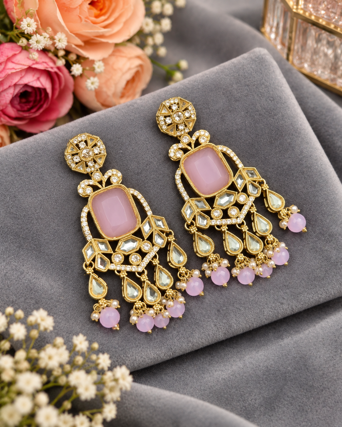 Geometric Stone Chandelier Drop Earrings