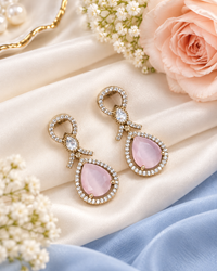 Elegant Teardrop Halo Drop Earrings with Pavé Ribbon Accents