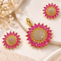 AD Gold Plated Floral Pendant Set & Matching Earrings For Woman