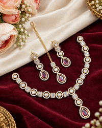 Elegant Teardrop Choker Set with Matching Tikka & Earrings
