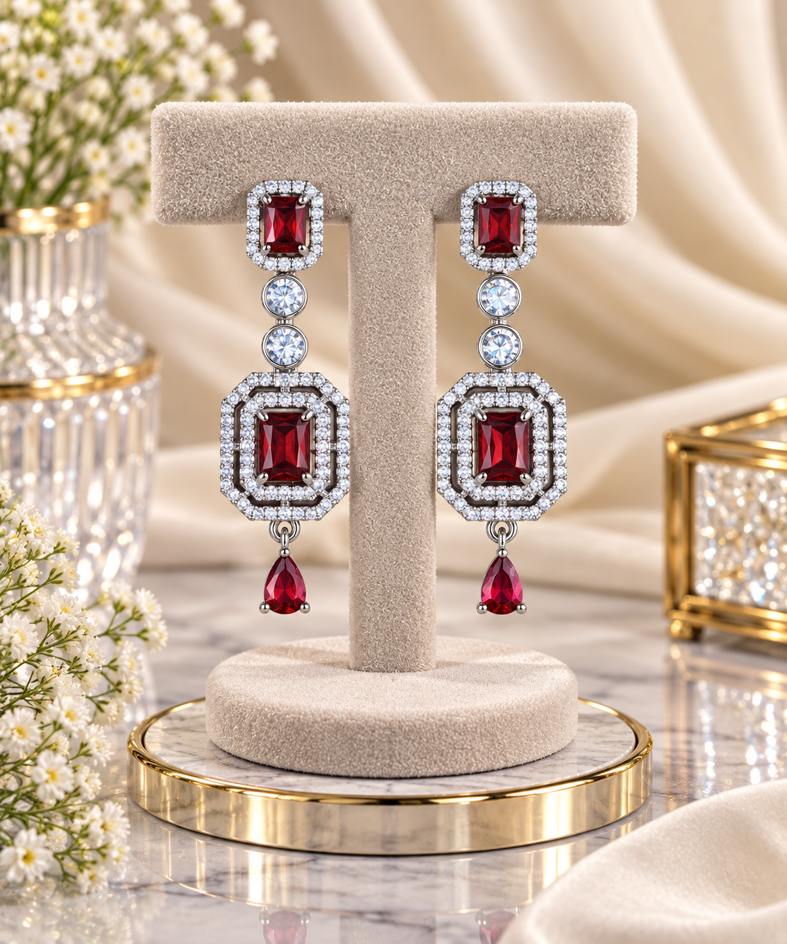 Geometric Double Halo Drop Earrings