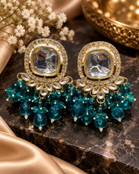 Square Kundan Earrings with Round Crystal Centerpiece Gold Plated Earrings