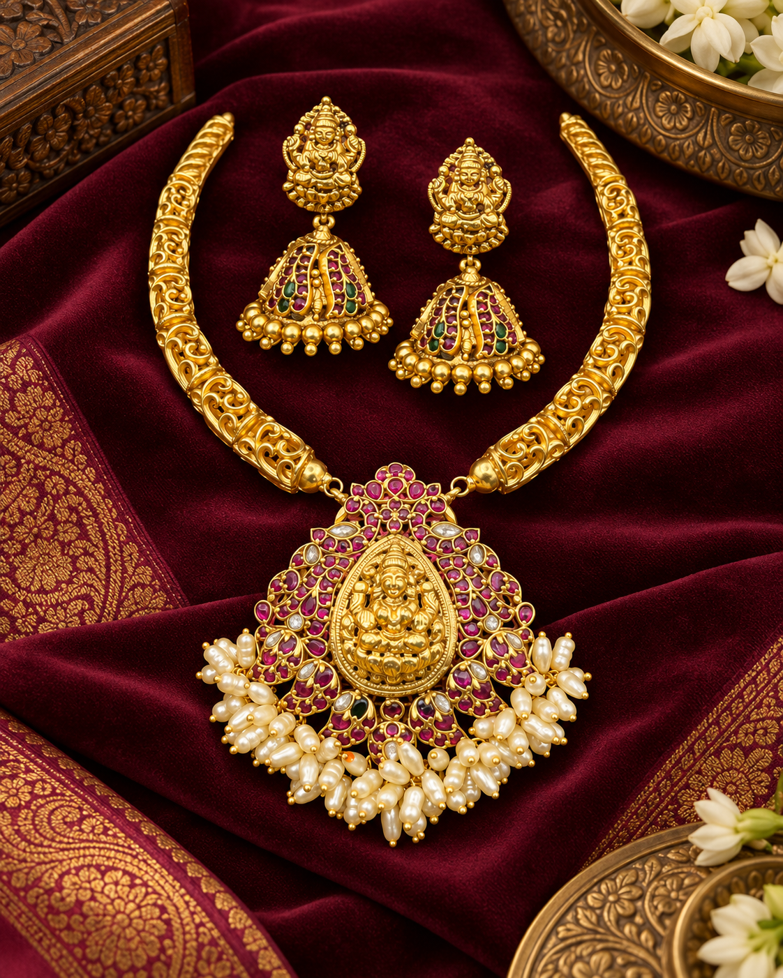 Traditional Lakshmi Temple Copper Choker Set