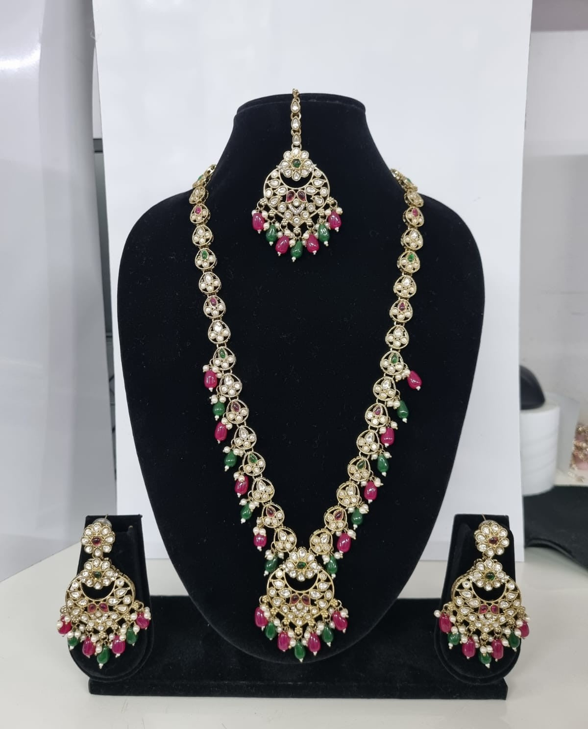 Blush Petal Long Bridal Necklace Set