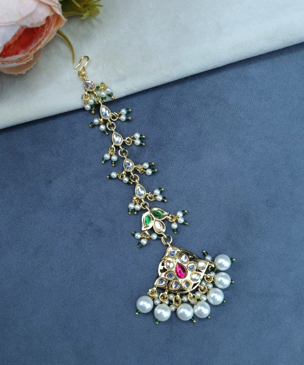 Traditional Pearl Cluster Maang Tikka Hair Accessory