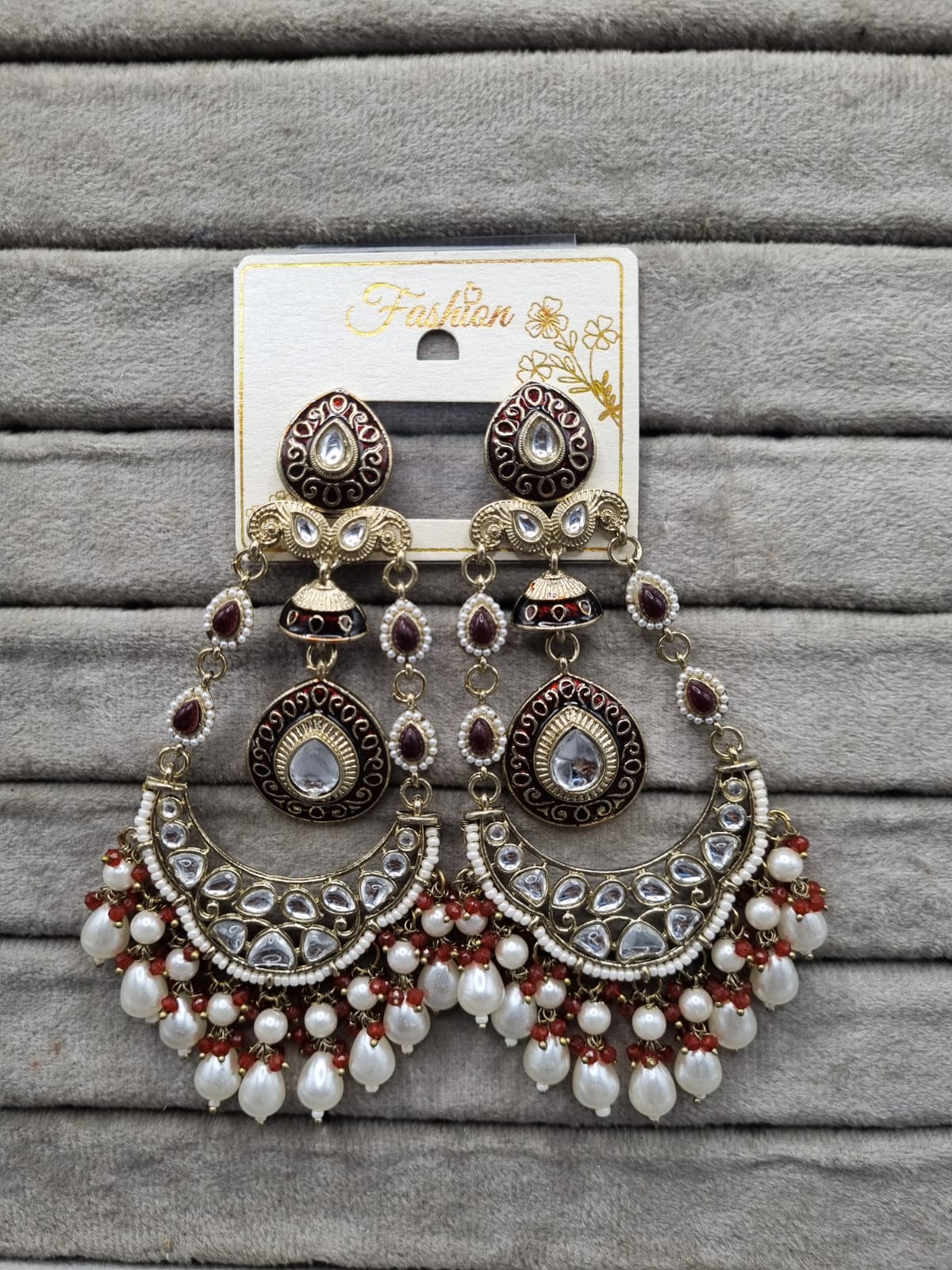 Handcrafted Meenakari & Pearl Bahubali Earrings