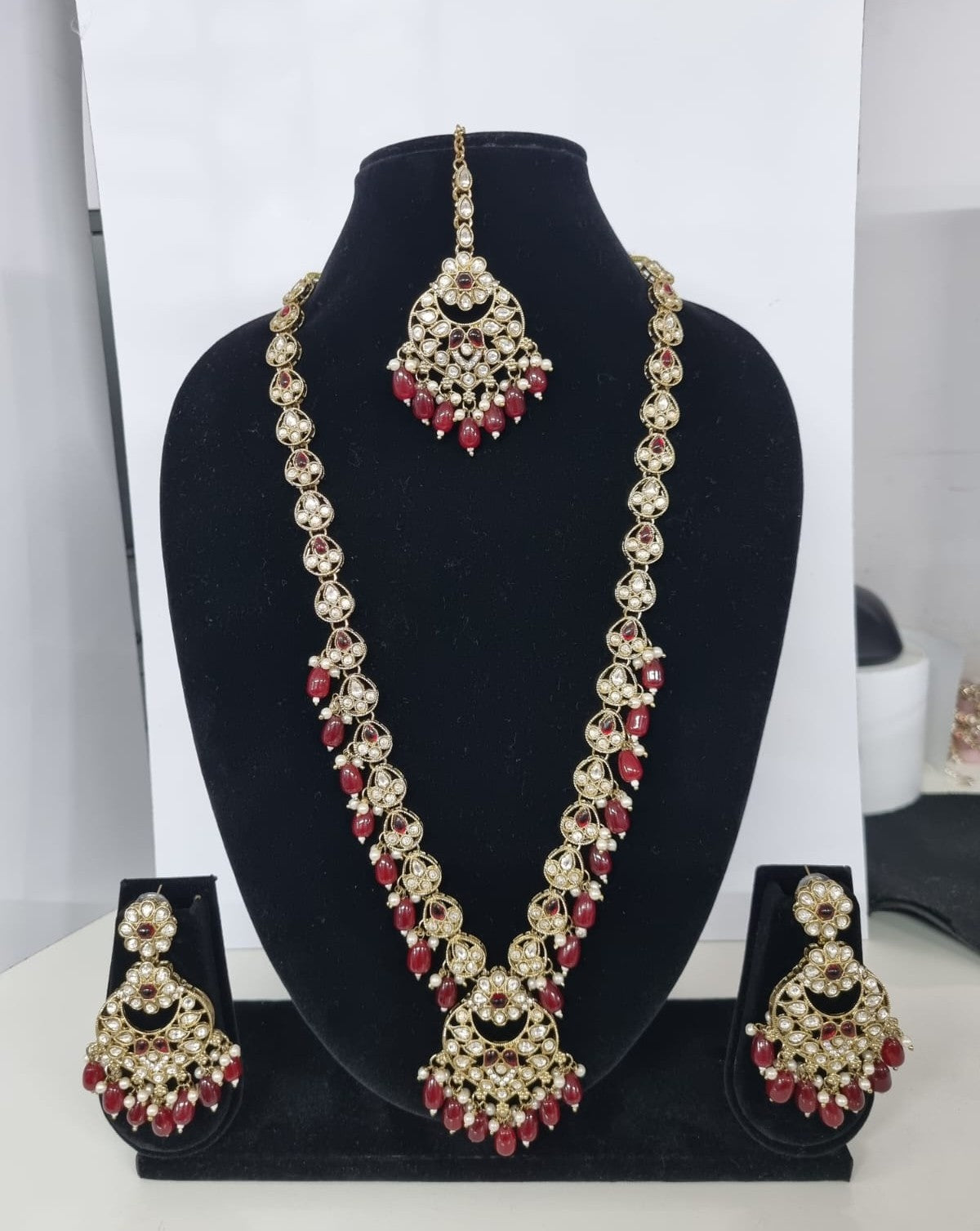 Blush Petal Long Bridal Necklace Set