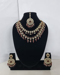 Royal Blue Layered Necklace Set Round Earrings & Maang Tikka