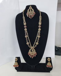 Rose Petal Pink Stone Long Necklace Set with Jhumkas
