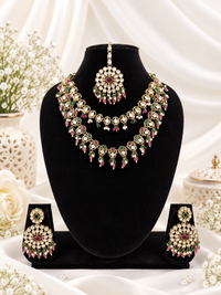 Royal Blue Layered Necklace Set Round Earrings & Maang Tikka