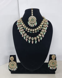 Royal Blue Layered Necklace Set Round Earrings & Maang Tikka