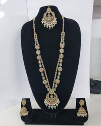 Rose Petal Pink Stone Long Necklace Set with Jhumkas