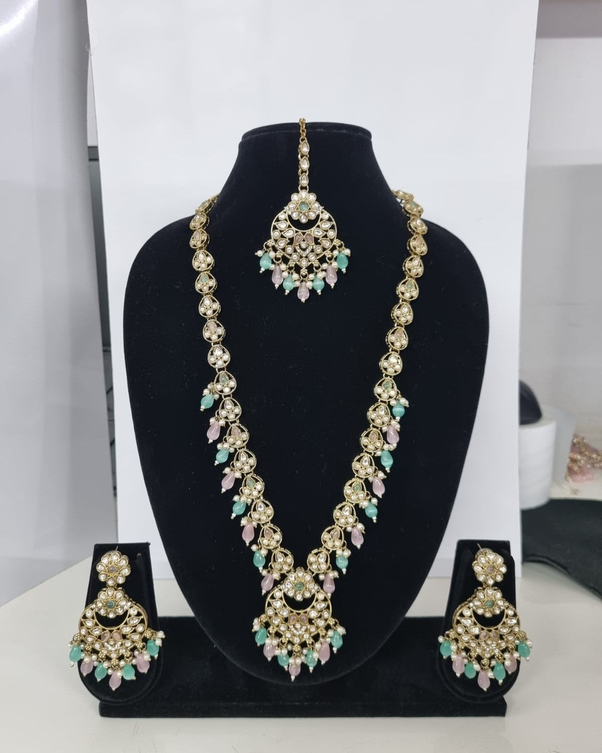 Blush Petal Long Bridal Necklace Set