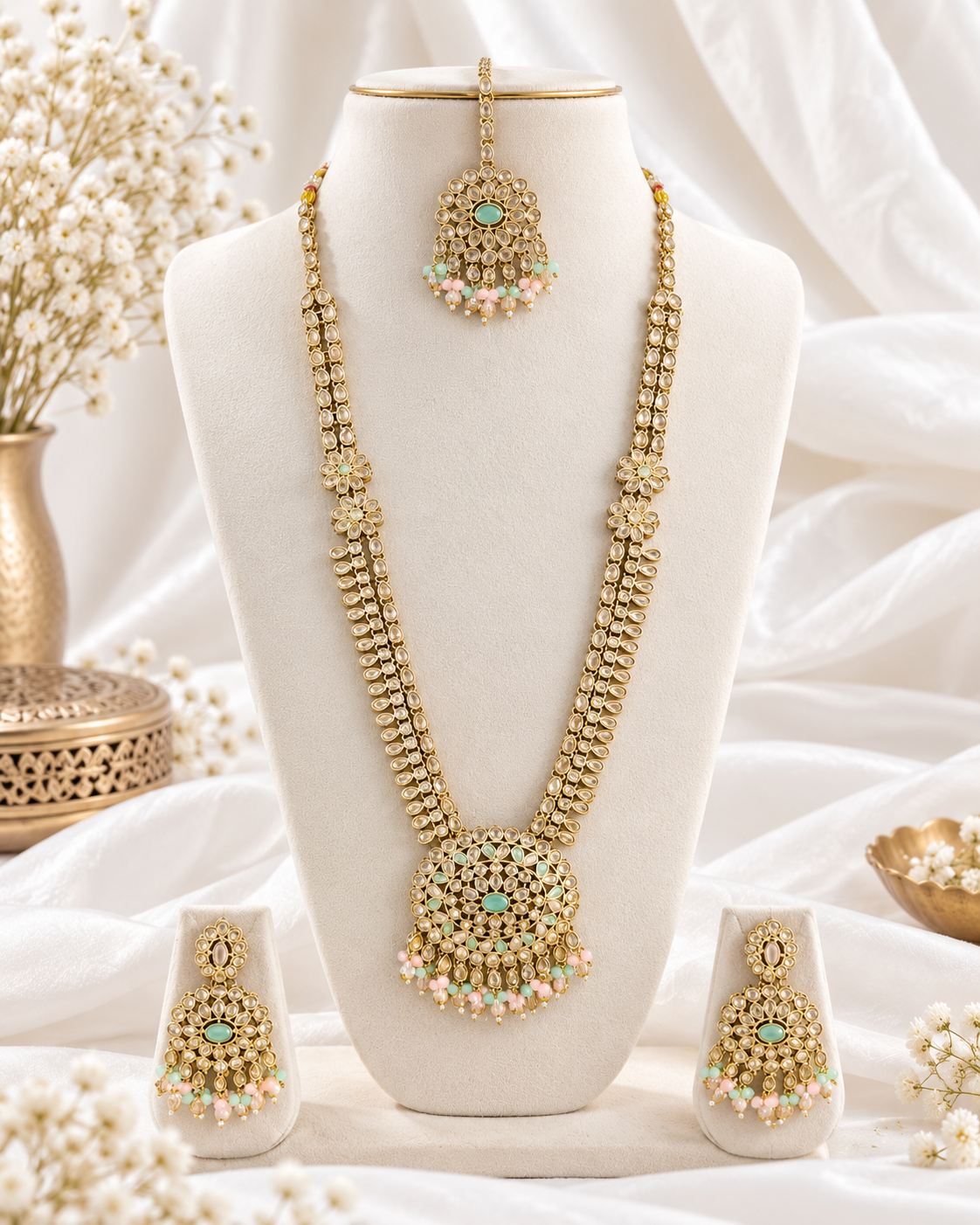 Mustard Yellow Bridal Necklace Set with Matching Earrings