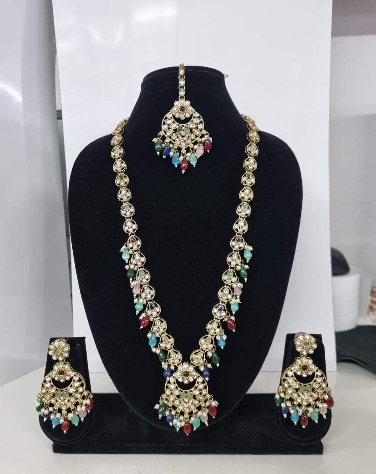 Blush Petal Long Bridal Necklace Set