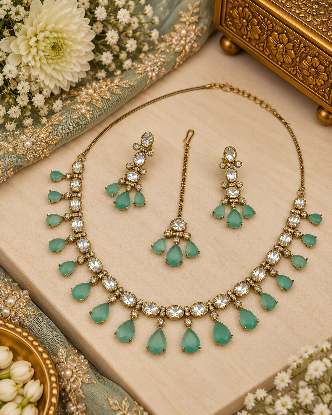 Sleek Heritage Kundan Droplet Necklace Set