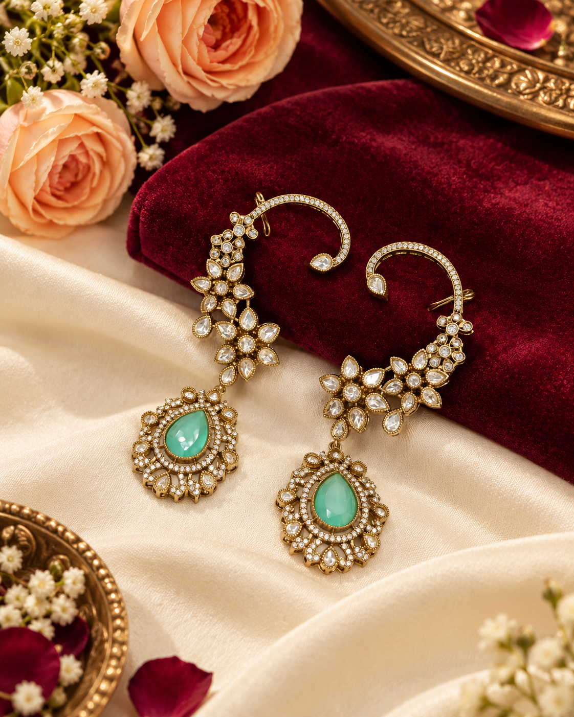 Floral Vine Medallion Ear Cuffs