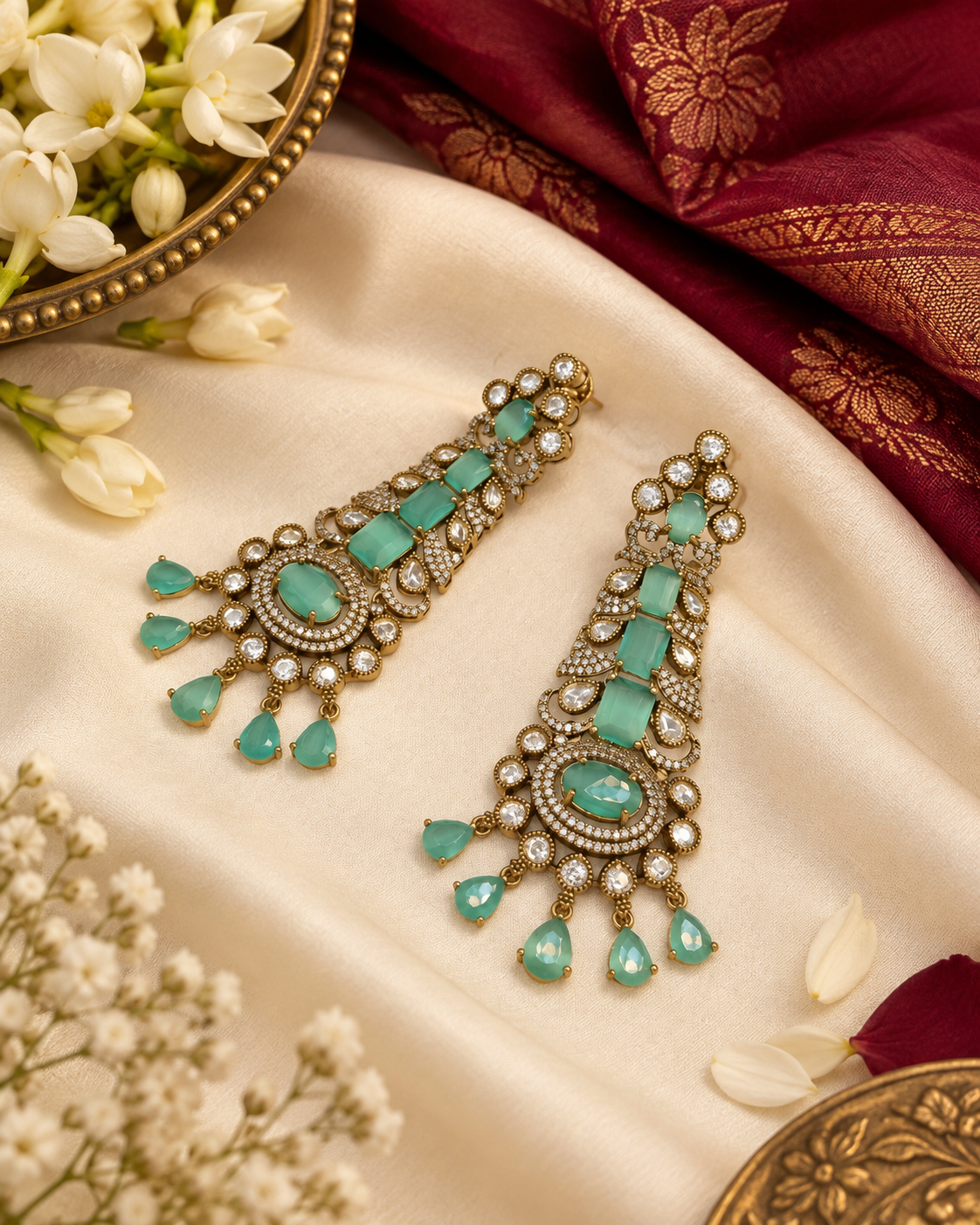 Kundan Long Linear Chandelier Earrings