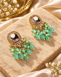 Square Kundan Earrings with Round Crystal Centerpiece Gold Plated Earrings