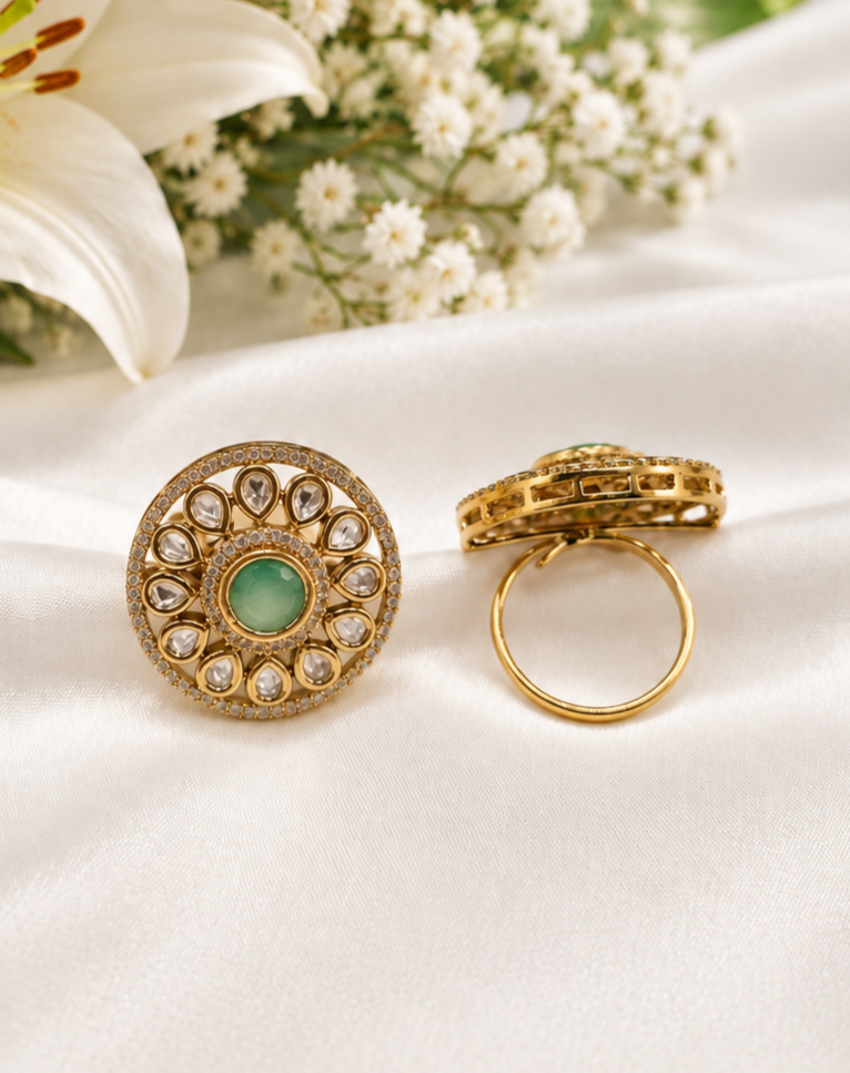 Floral Medallion Kundan Ring