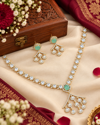 Minimalist Stone-Studded Ethnic Necklace Set with Drop Earrings