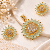 AD Gold Plated Floral Pendant Set & Matching Earrings For Woman