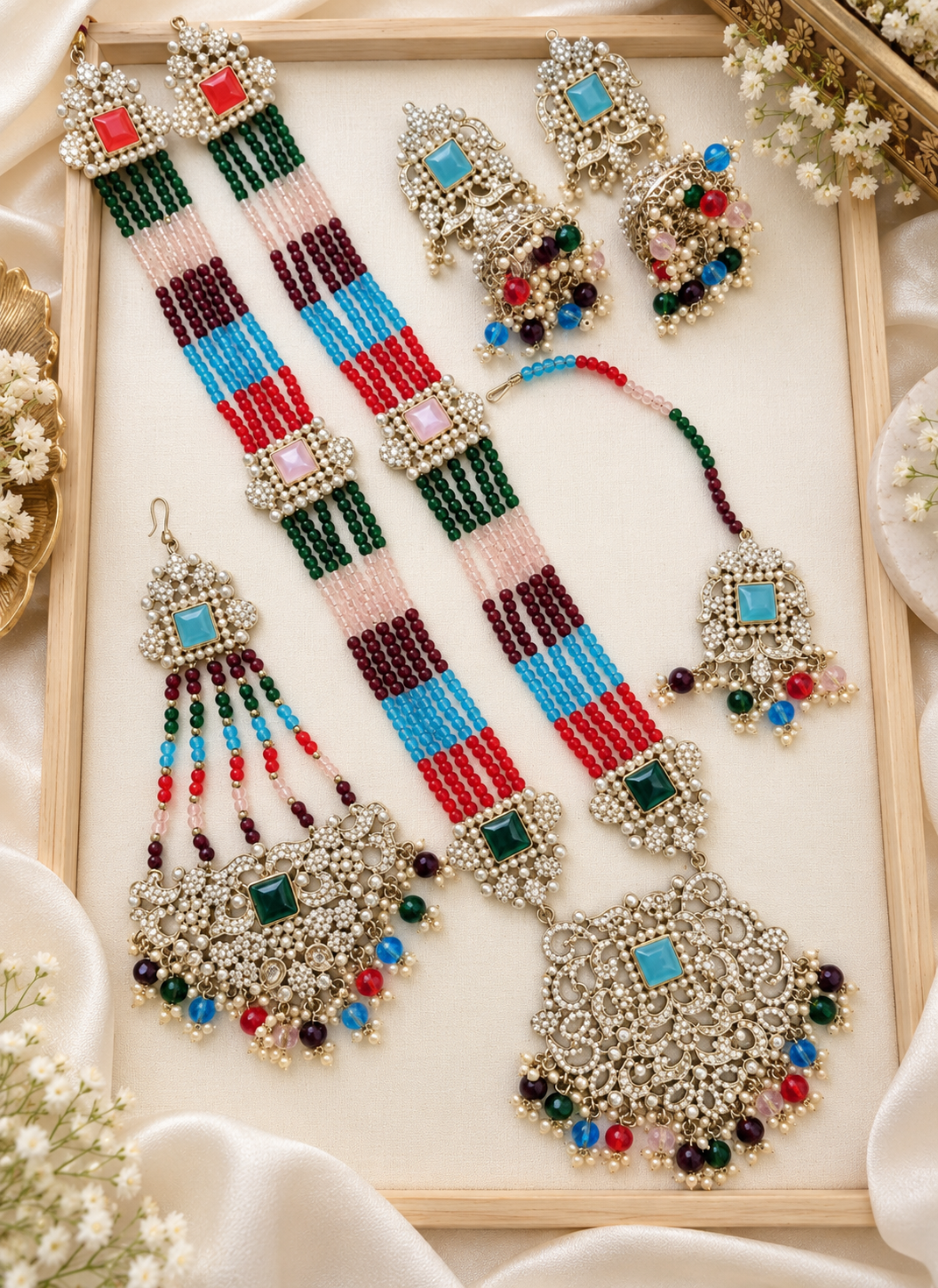 Traditional Gold Pletad Long Necklace Set 5-Piece For Woman & Girls