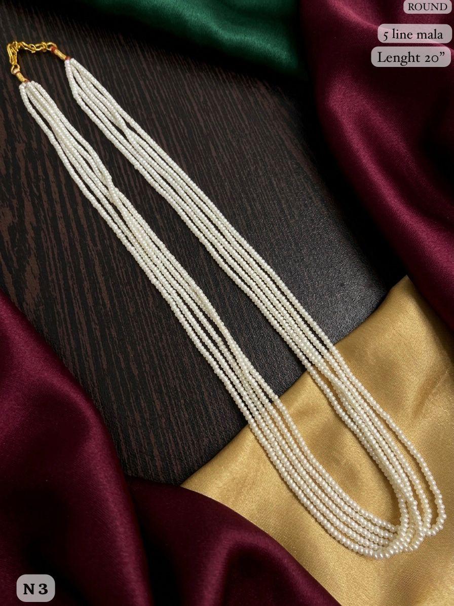 Elegant 5-Line White Bead Mala Necklace – 20" Lenght  Festal Kantha Mala