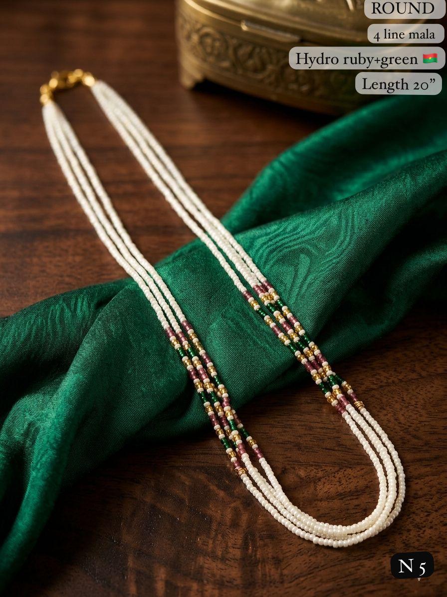 Elegant 4-Line White Bead Mala Necklace – 20" Lenght  Festal Kantha Mala