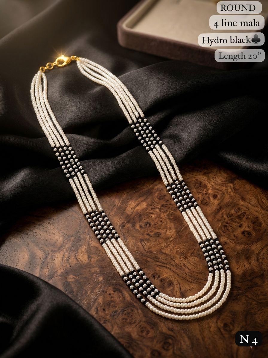 Elegant 4-Line Pearl & Hydro Bead Mala Necklace 20 Lenght Kantha Mala