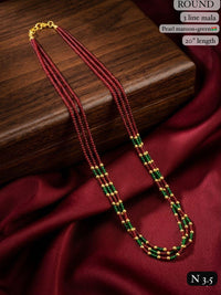 Elegant 3-Line Maroon & Green Bead Mala Necklace – 20" Lenght  Festal Kantha Mala