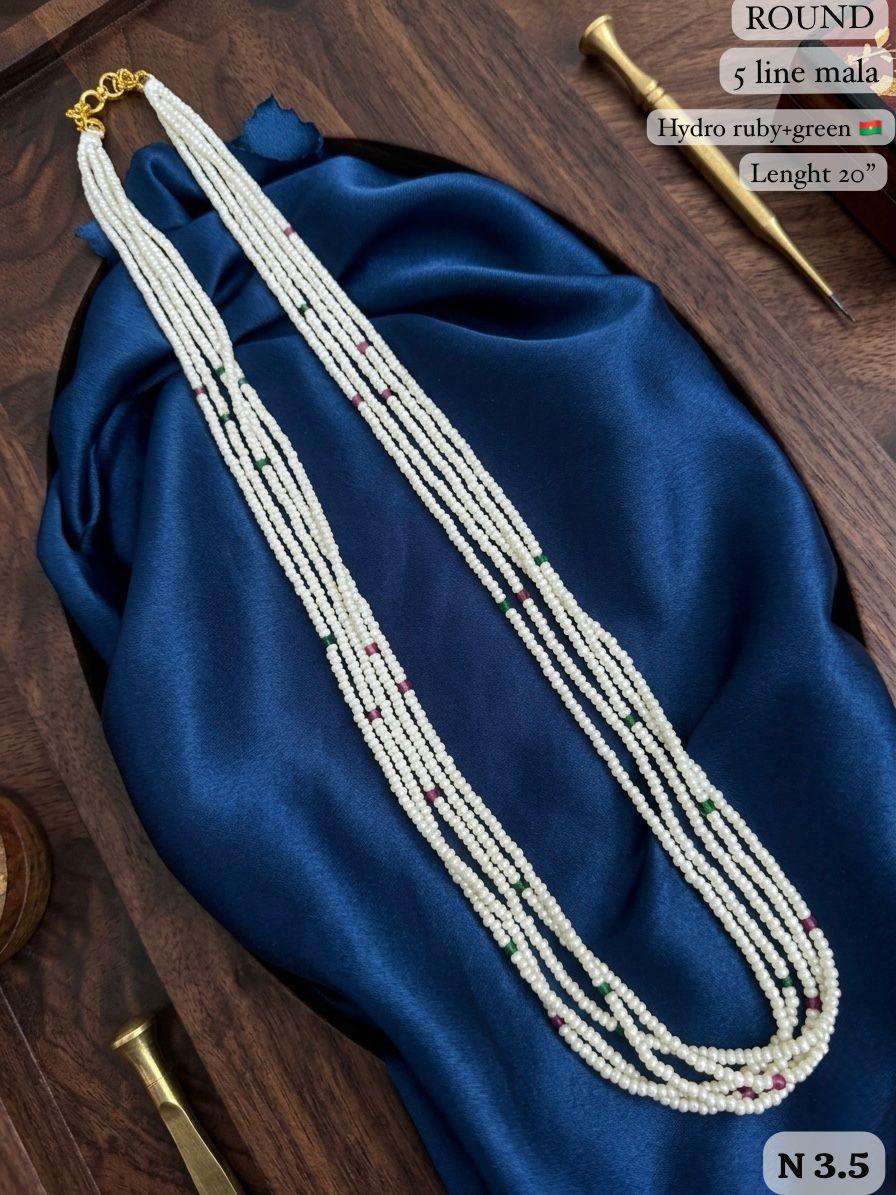 Elegant 5-Line White Bead Mala Necklace – 20" Lenght  Festal Kantha Mala