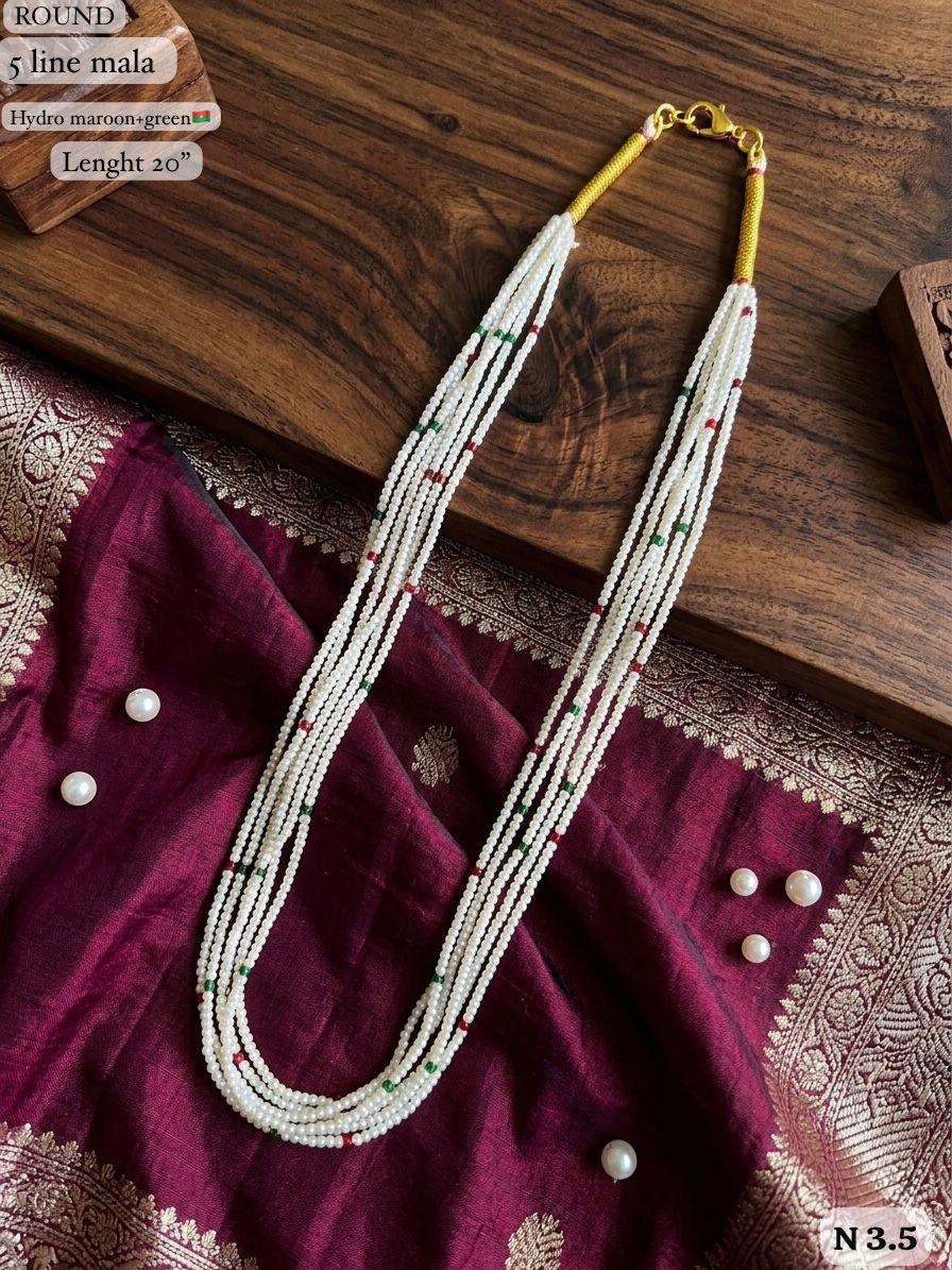 Elegant 5-Line White Bead Mala Necklace – 20" Lenght  Festal Kantha Mala