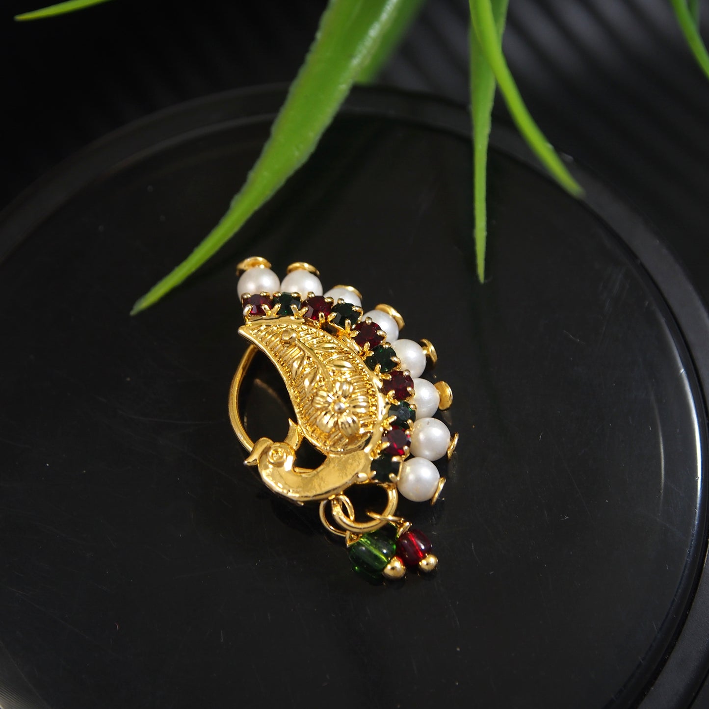 Pearl Nath - Festive Multi-Stone Clip-On Nose Ring for Weddings