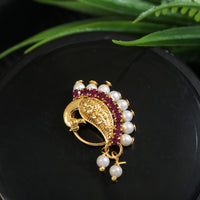 Classic Gold Plated Peacock Design Maharashtrian Nath Traditional CZ Stones Non Piercing Stud For Women And Girl