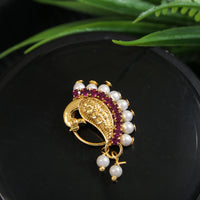 Classic Gold Plated Peacock Design Maharashtrian Nath Traditional CZ Stones Non Piercing Stud For Women And Girl